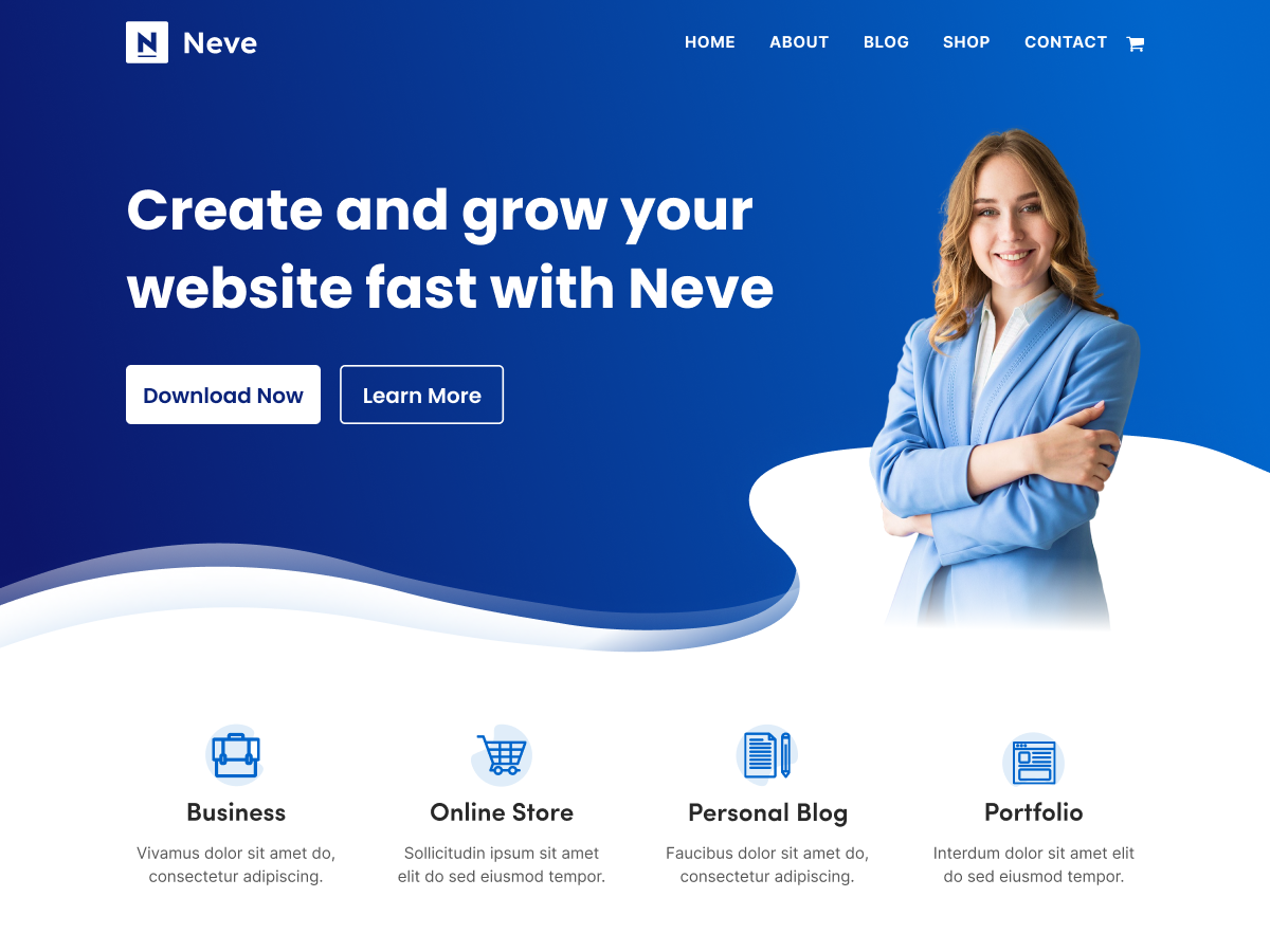 Neve WordPress theme homepage screenshot